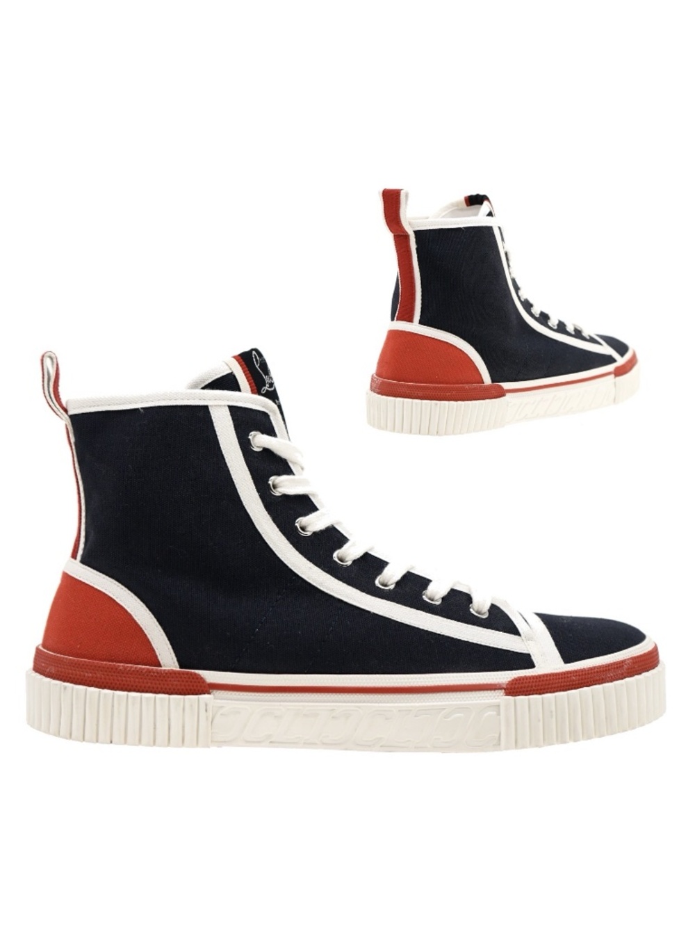 Christian Louboutin Pedro Flat High Top Sneakers Blue Canvas Size 12 US …